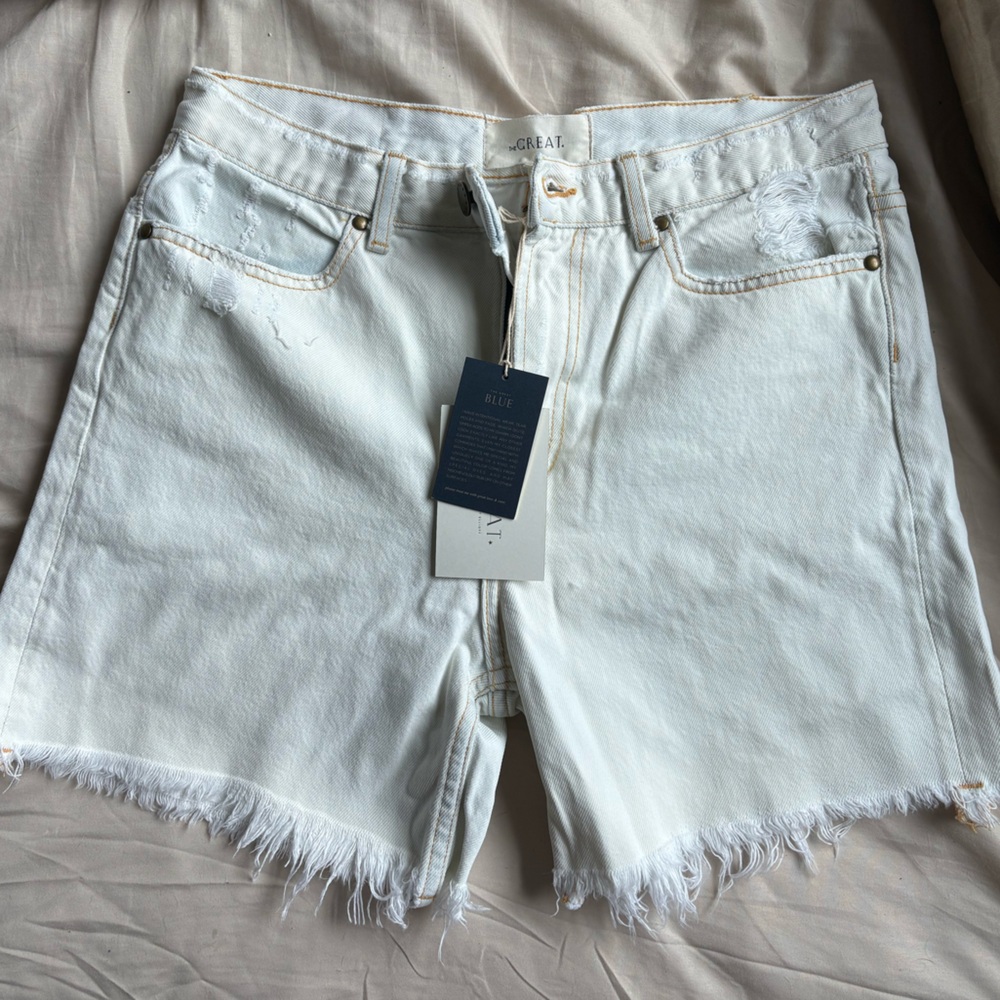 THE GREAT. Cream Jean Shorts